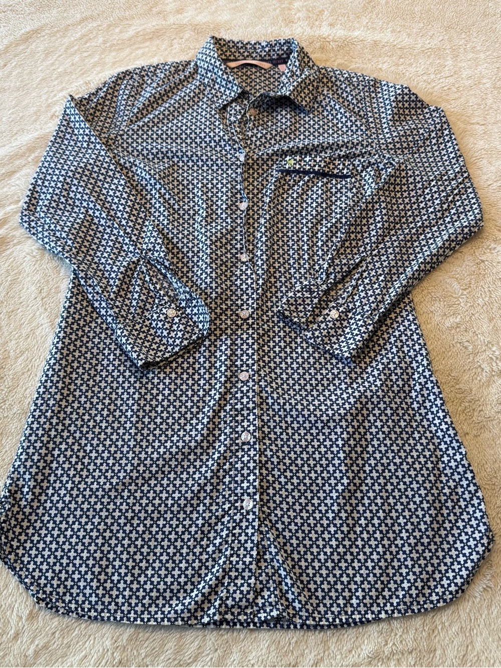 Victoria's Secret Navy and White Geometric Button-Down Shirt